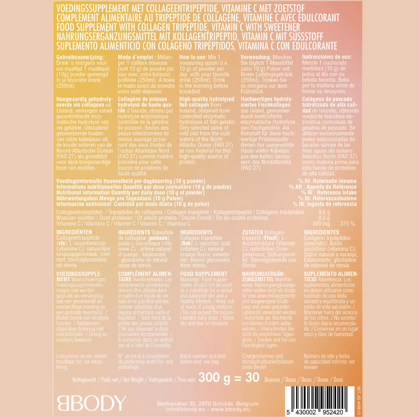 BBODY Tripeptide Collageen + Vitamine C 300gr
